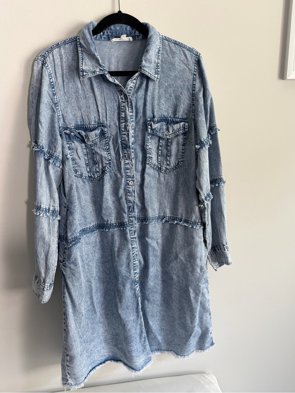 Light Blue Denim Shirt Dress - Casual Button-Front